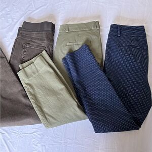 2 Women's Pants and 1 capri.  Bundle in Olive, Navy Pindot, and Taupe